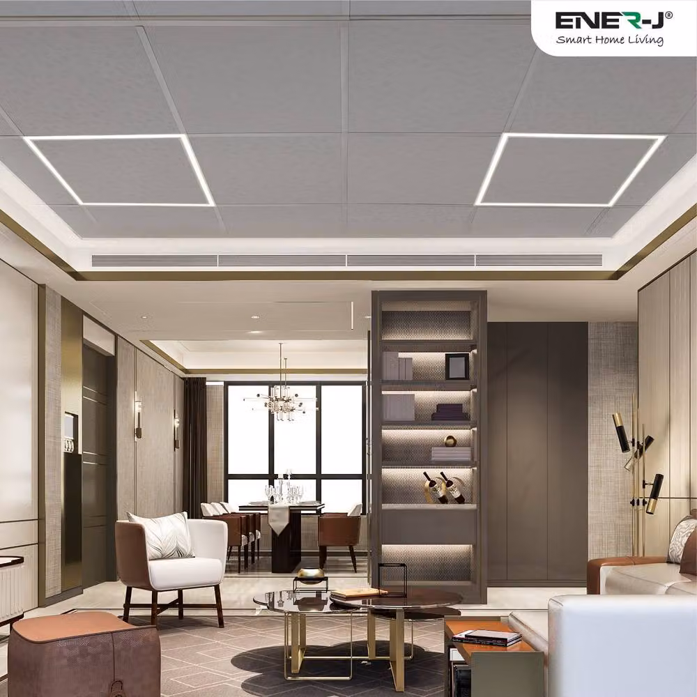 ENER-J Pack of 6 LED Borderline Recessed Panel Lights, White, 40W, 4000 Lumens, 6000K, W/D/H: 60 x 60 cm – 3