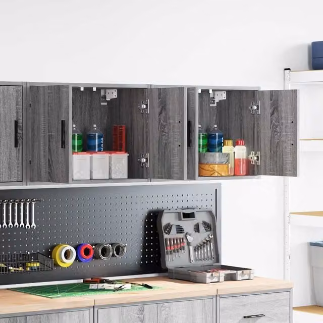 Berkfield Home Set of 2 Wall Mounted Garage Cabinets in Grey Sonoma Engineered Wood
