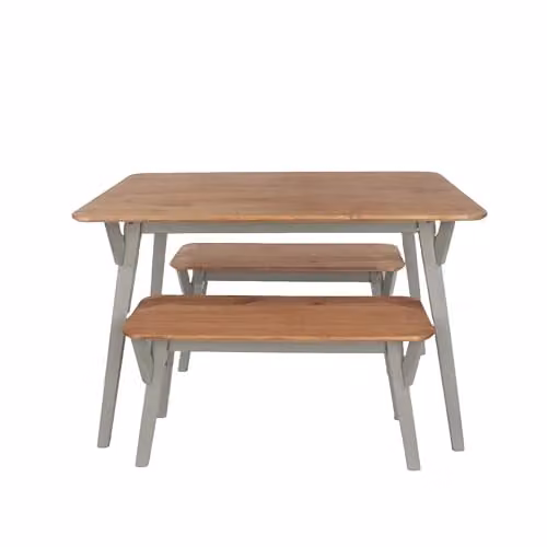 Core Products Corona Rectangular Dining Set with Table and 2 Benches in Grey or White Waxed Pine, W/D/H: 140 x 80 x 75 cm – 2