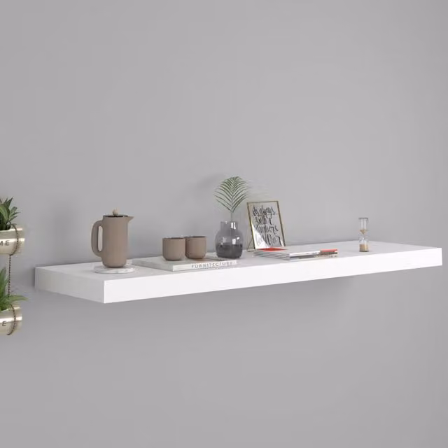 Berkfield Home White Floating Wall Shelf, W/D/H: 90 x 23.5 x 3.8 cm