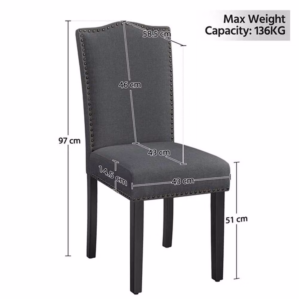 KORVIXA Set of 2 Upholstered Dining Chairs with Nailhead Trim in Dark Grey – 2