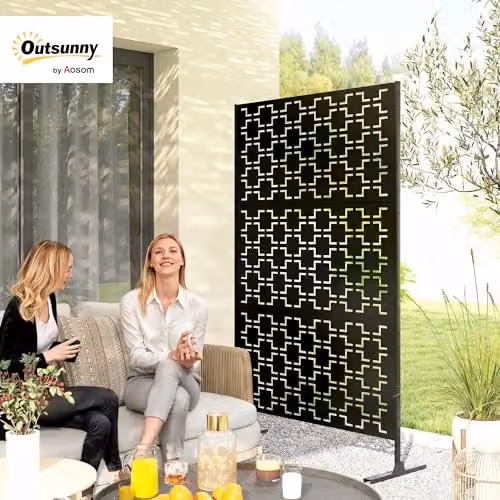 Outsunny Black Metal Freestanding Outdoor Privacy Screen, H 198.0 x W 122.0 x D 45.0 cm – 2