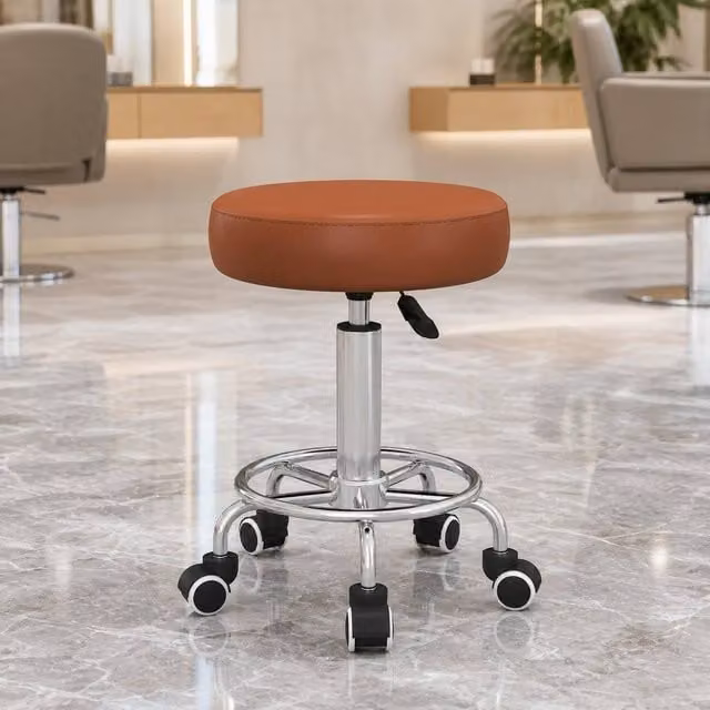 STILVORA Adjustable Rolling Stool in Brown with Synthetic Leather and Castors, H: 64 cm, W: 32 cm, D: 50 cm – 1