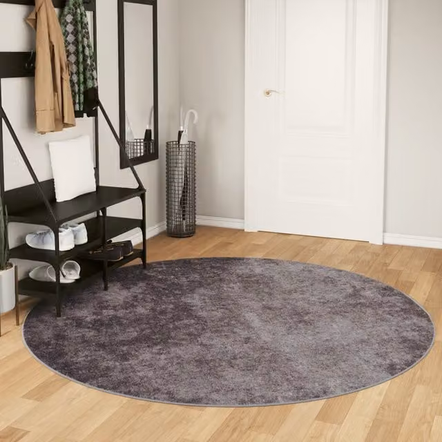 Berkfield Home Washable Grey Round Anti Slip Abstract Rug, Diameter: 100 cm