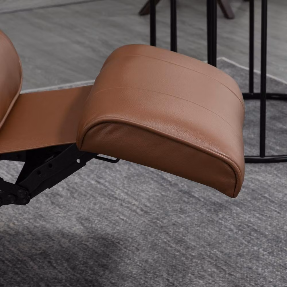 STILVORA Brown Synthetic Leather Recliner Armchair with Ottoman and Swivel Function – 8