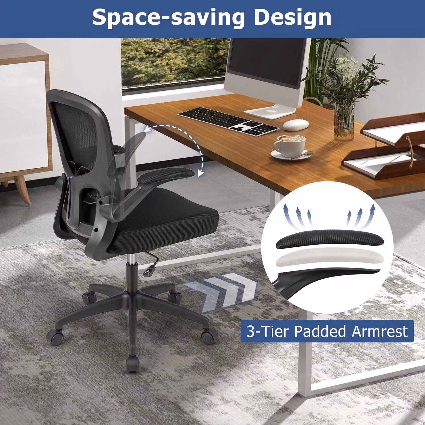 Costway Ergonomic Black Fabric Office Chair with Adjustable Swivel and Armrests – 5