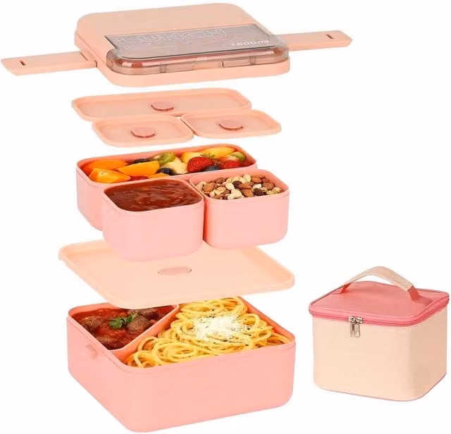 PAWNORA Pink Bento Lunch Box Set with Dividers, 1.8 l – 1