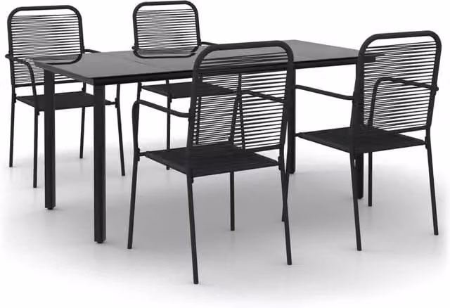Berkfield Home 5 Piece Garden Dining Set in Black Cotton Rope and Powder Coated Steel