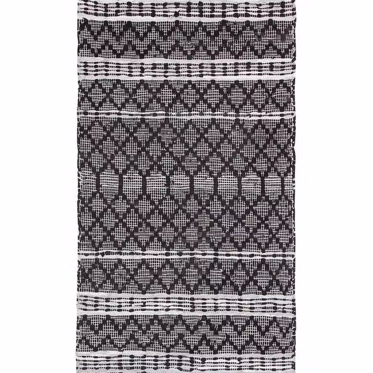 Wyld and Coco Herringbone Chevron Rug in Black and Beige, W: 80 cm, L: 150 cm