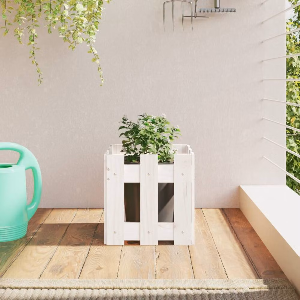 Berkfield Home Beautiful Garden Planter with Fence Design in White, W/D/H: 30 x 30 x 30 cm – 2
