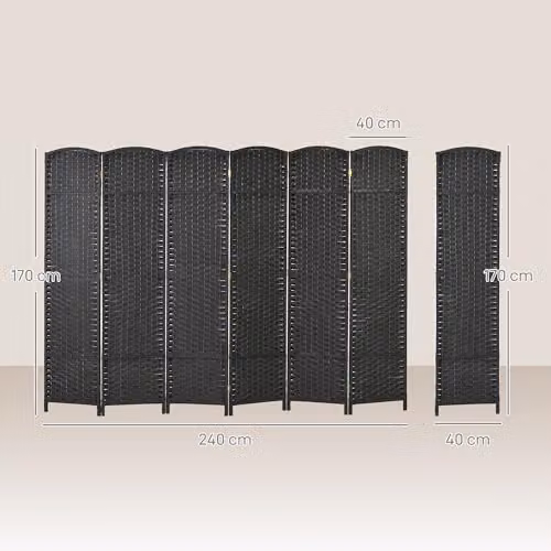 HOMCOM 6 Panel Folding Room Divider Privacy Screen in Black, W/H: 240 x 170 cm – 7