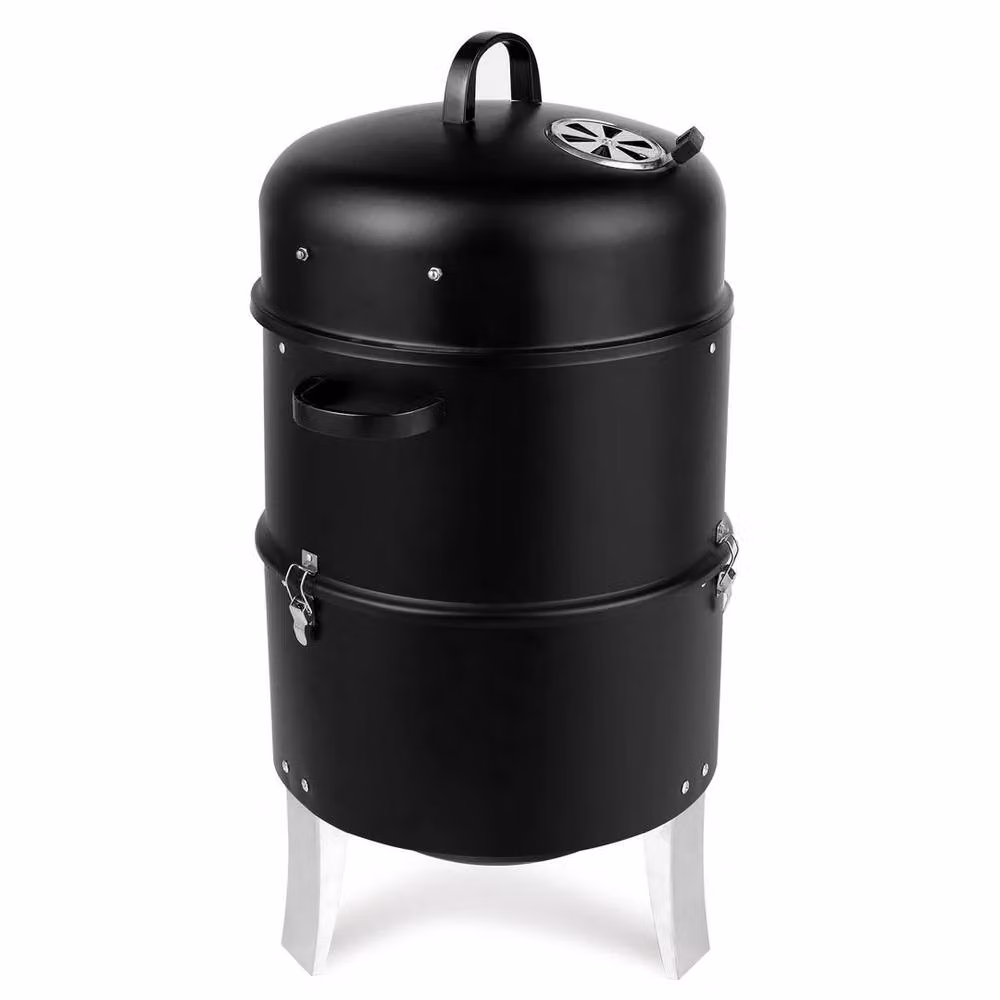 FLAVORA 3-in-1 Vertical Portable Charcoal Smoker Grill, Black Steel Column Design – 2