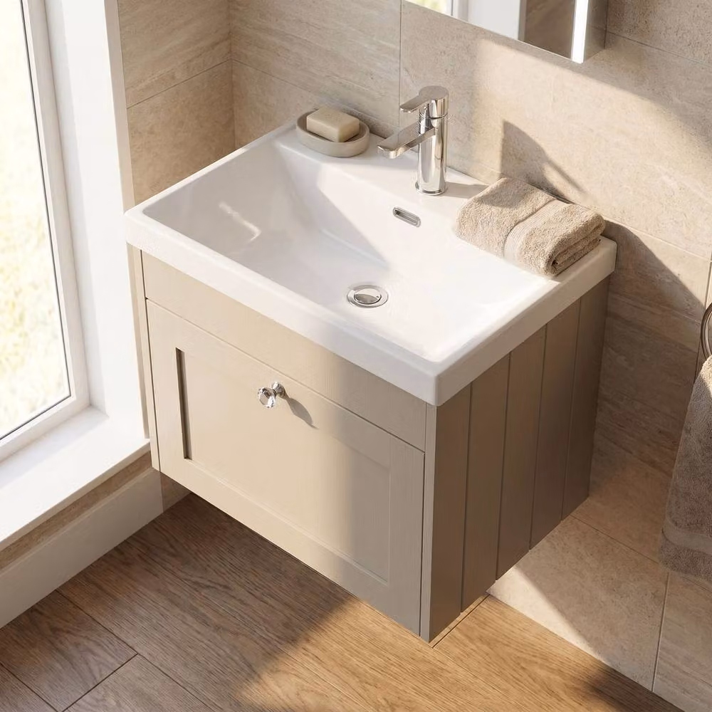Balterley Wall Hung Single Drawer Bathroom Vanity Unit with Thin Edge Basin in Matt Grey, W/D/H: 60.0 x 45.3 x 43.1 cm – 2