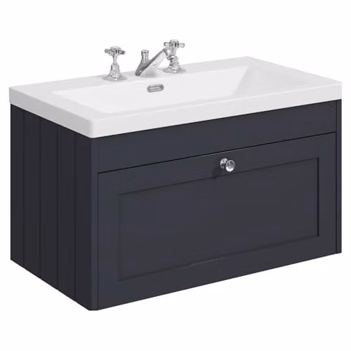 Balterley Wall Hung Single Drawer Vanity Unit with 3 Tap Hole Rectangular Sink in Dark Grey, W/D/H: 80.0 x 45.3 x 43.1 cm