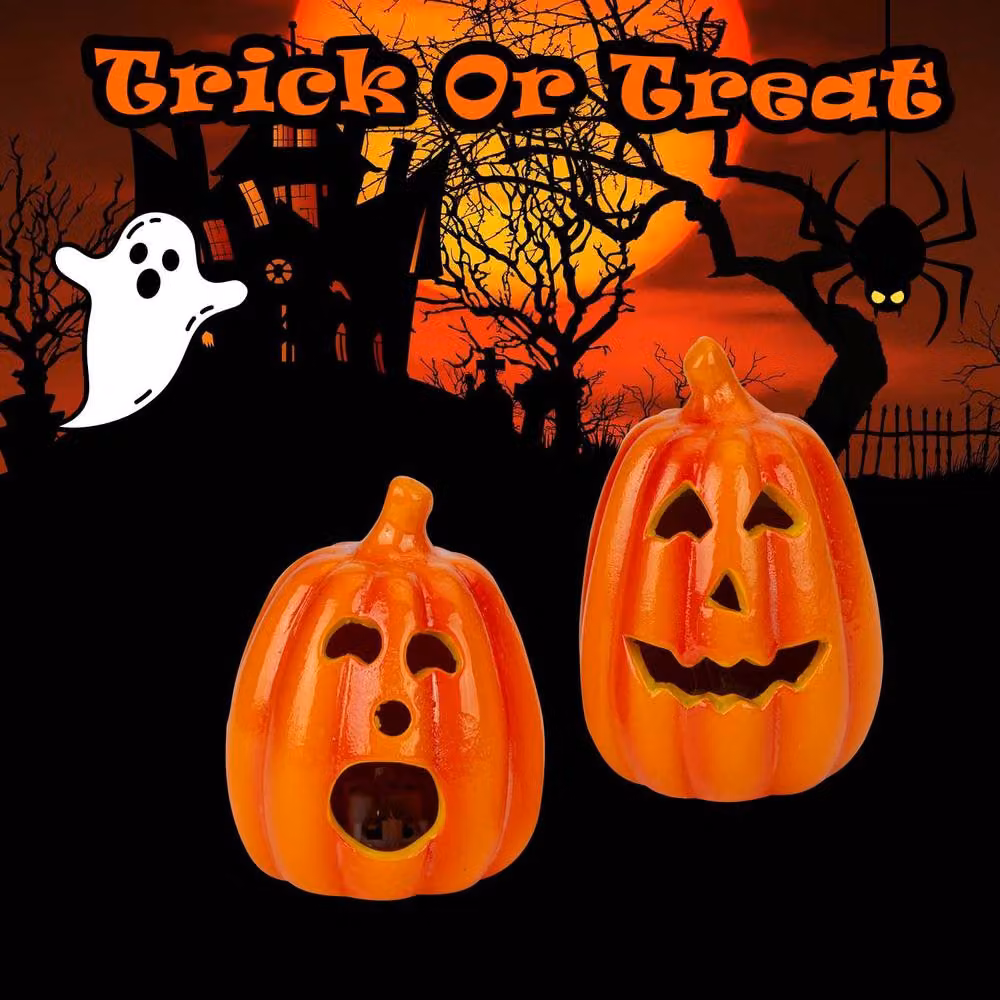 VFM e-Store Halloween LED Pumpkin Tabletop Decorations, 2 Pack, Orange and Multicolour – 3