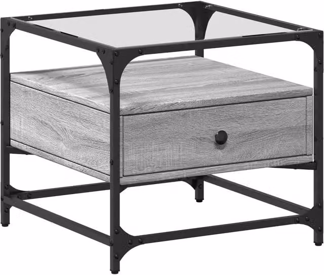 Berkfield Home Grey Sonoma Coffee Table with Glass Top and Steel Frame, W/D/H: 50 x 50 x 45 cm – 1