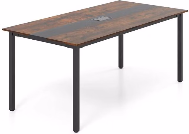 FORGEVIO Industrial Rectangular Meeting Table in Brown with Grommet for Home Office