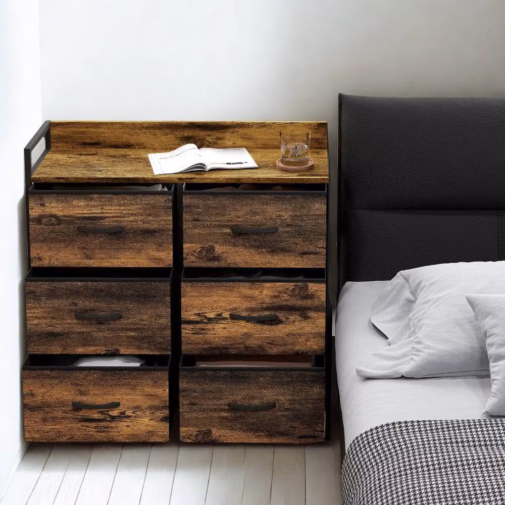 FURNOS Industrial 6 Drawer Chest Storage Unit with Shelf, Brown – 4