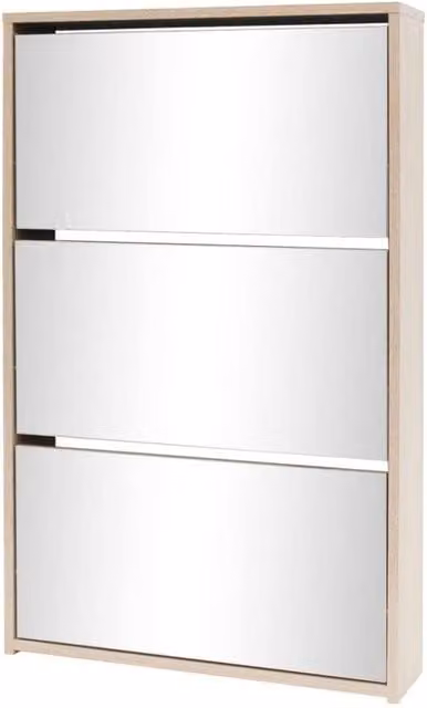 Berkfield Home 3-Layer Oak Shoe Cabinet with Mirror in Light Brown, W/D/H: 63 x 17 x 102.5 cm