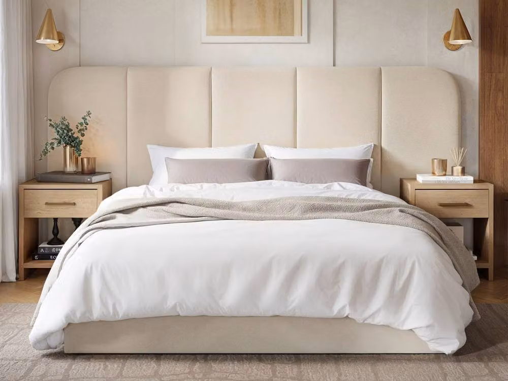 Solace+Co Sienna Hotel Ottoman Bed in Cream Velvet, W/D/H: 180 x 200 x 261 cm – 2