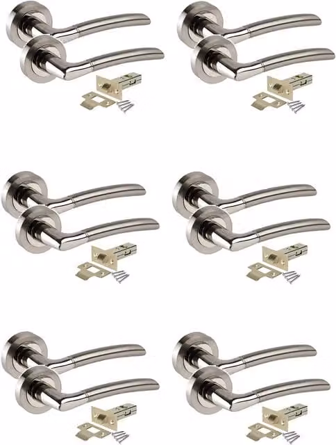 Golden Grace 6 Set Indiana Door Handles on Rose with Tubular Latch in Duo Chrome Gold and Silver