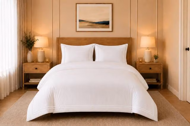 Pamposh 800 Thread Count Cotton Mako Satin Embroidered Duvet Cover Set in White, Super King