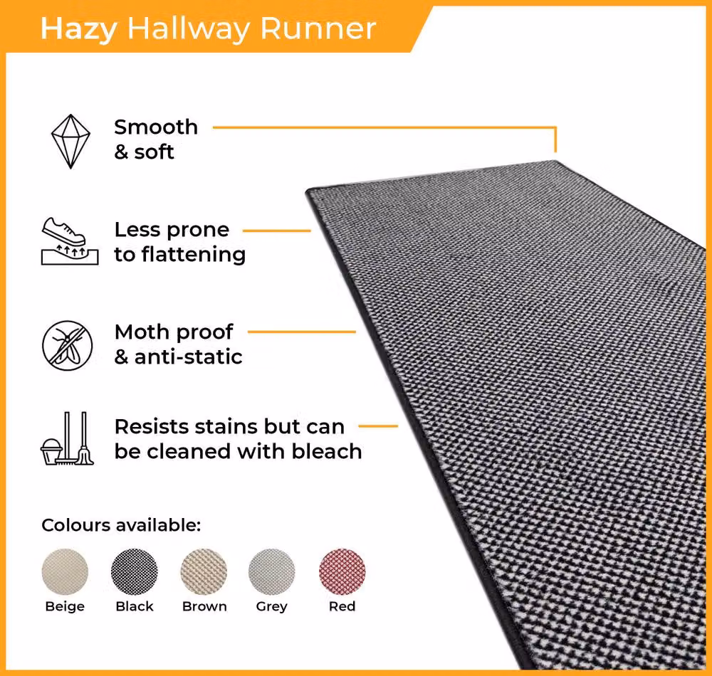 runrug Hazy Grey Hallway Carpet Runner Rug, W/D/H: 60 x 360 cm – 2