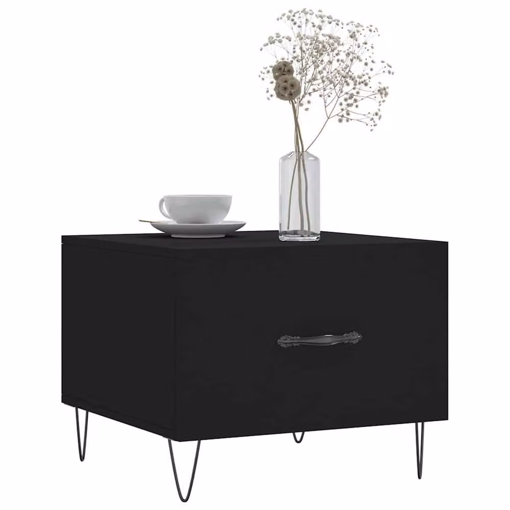 Berkfield Home Set of 2 Black Square Coffee Tables with Matt MDF Tops and Metal Sled Base, W/D/H: 50 x 50 x 40 cm – 2