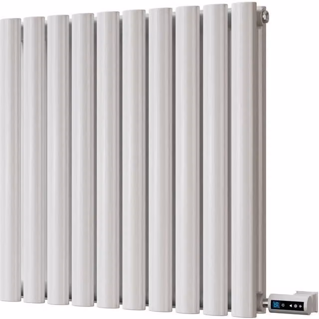 UK Radiators Omeara White Electric Elliptical Tube Horizontal Designer Radiator with WiFi and App Control, H 60 cm x W 58 cm x D 8.5 cm