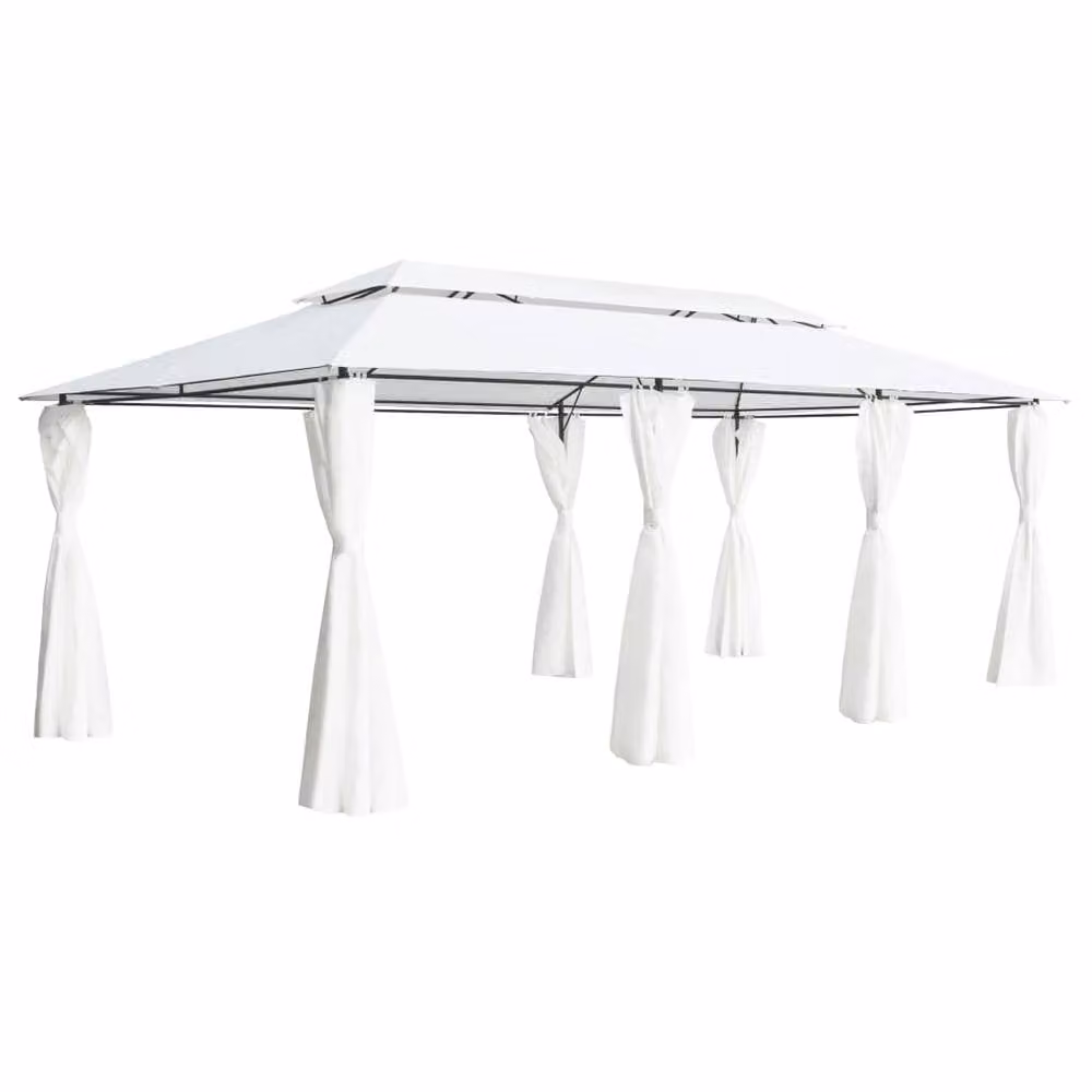 Berkfield Home Gazebo with Curtains, White, W: 600 cm, D: 298 cm, H: 270 cm