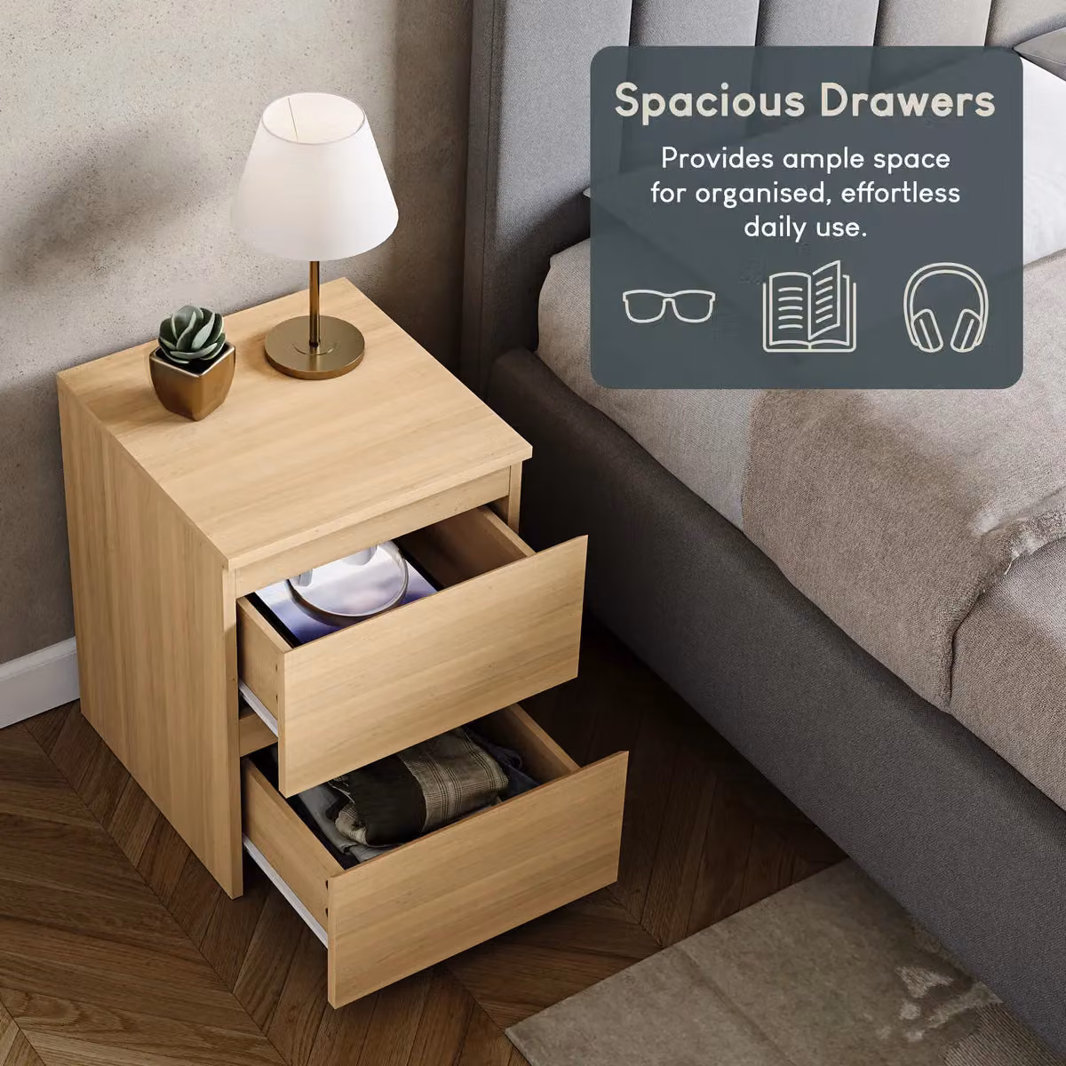 Vida Designs Denver 2 Drawer Bedside Table Chest in Brown – 6