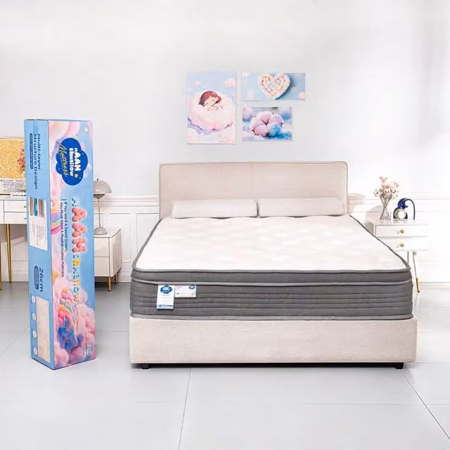 Marsh Mallow Mattress King Hybrid Memory Foam and Pocketed Springs in White, W/D/H: 180 x 200 cm, Height: 25.4 cm