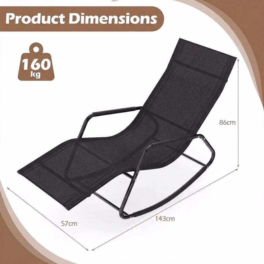 KORVIXA Black Patio Lounge Chair with Curved Armrests and Textilene Fabric – 2