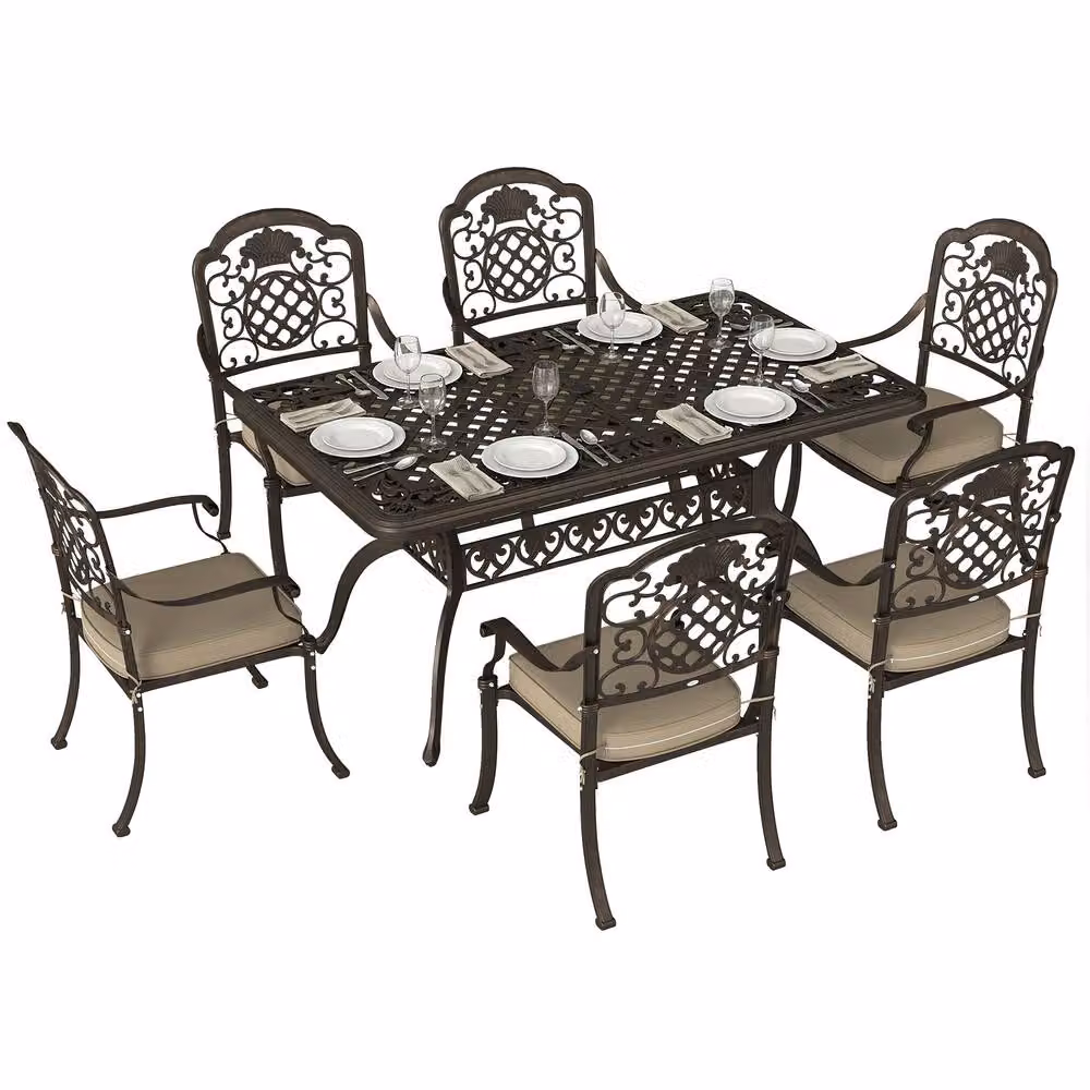 Outsunny Retro Bronze Outdoor Dining Set with Cushions and Parasol Hole, Powder Coated Aluminium, W/D: 150 x 90 cm – 3