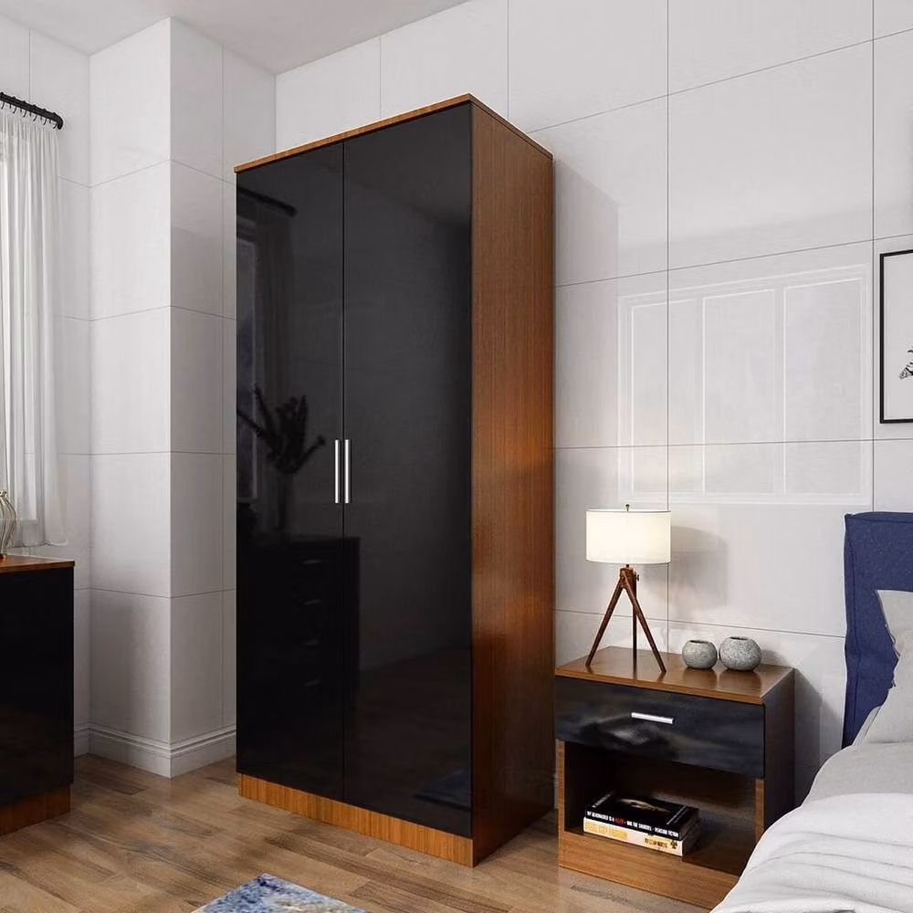 FORGEVIO High Gloss 2 Door Black Walnut Wardrobe, W/D/H: 76 x 45 x 180 cm – 3