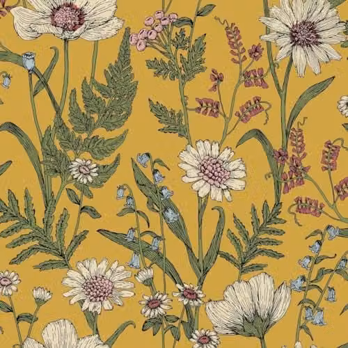 Fine Décor Wild Meadow Washable Botanical Floral Wallpaper Roll, Multicolour and Yellow, W: 53 cm, H: 52 cm