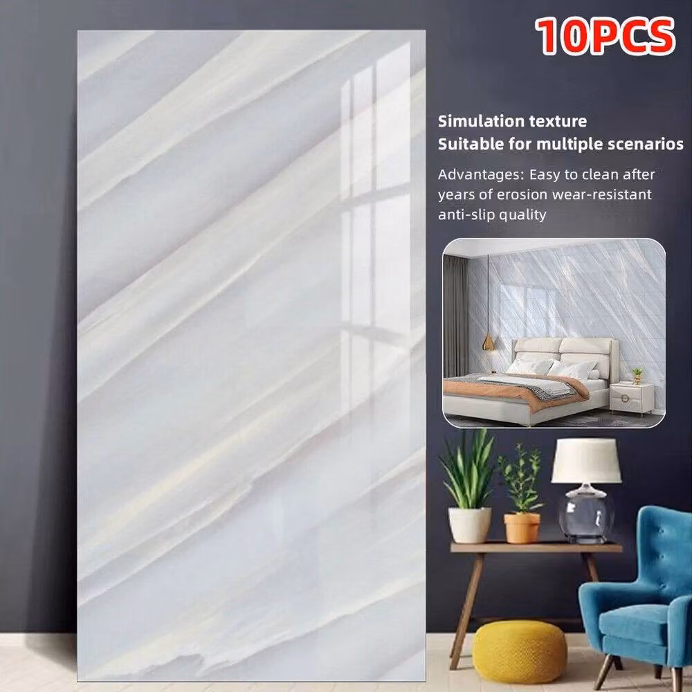 NESTLUNE 10-Piece Self-Adhesive White Marble PVC Tile Look Wall Panels – 2