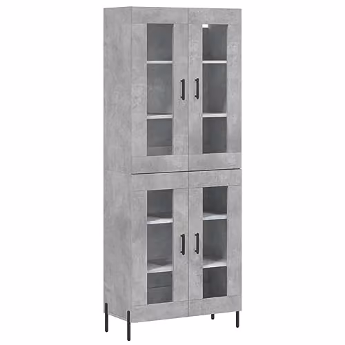 vidaXL Modern Highboard Sideboard in Concrete Grey with Glass Doors and Internal Shelves
