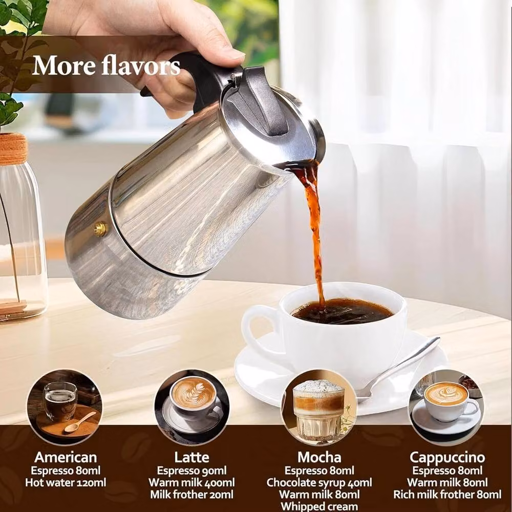 NESTLUNE Stainless Steel Moka Pot Stovetop Espresso Maker, Silver, 450ml – 5