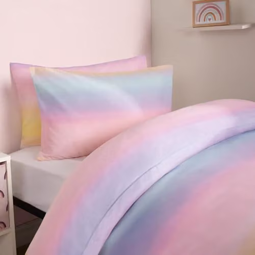 OHS Rainbow Reversible Kids Double Duvet Cover and Pillowcase Set, Multicolour, Duvet Cover: 200 x 200 cm, Pillowcase: 50 x 75 cm