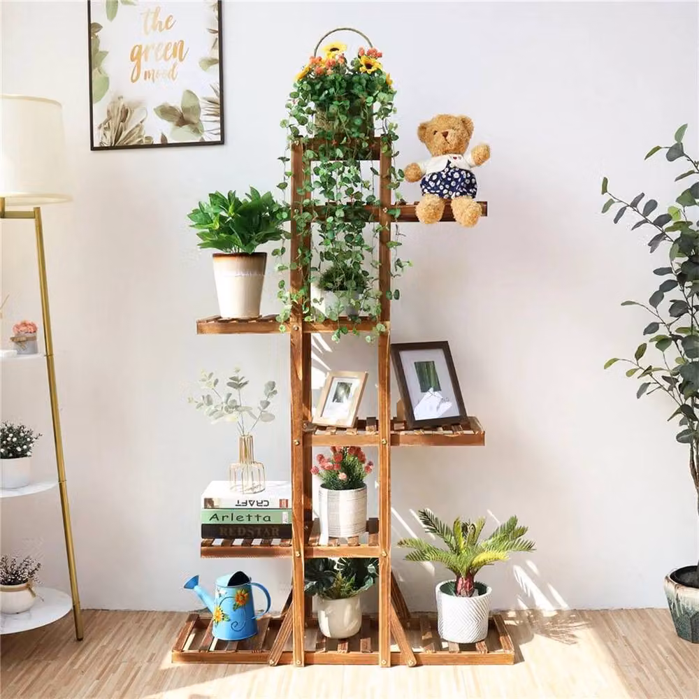 EONLION Large Wooden Flower Rack and Bonsai Plant Stand in Brown, W/D/H: 131 x 25 x 90 cm – 3