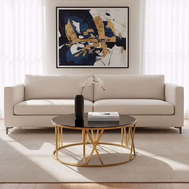 Fifty Five South Alana Round Coffee Table with Gold Metal Frame and Black Glass – 2