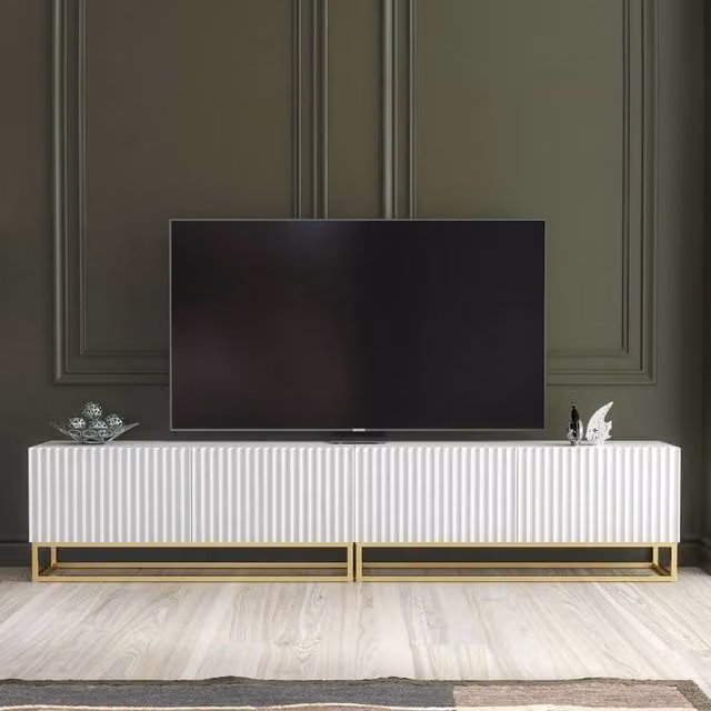 Creative Furniture Ripple Duo TV Unit, White and Gold, W/D/H: 200 x 45 x 35 cm – 1
