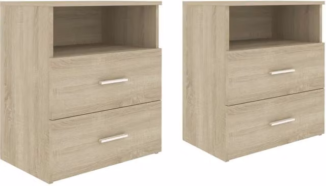 Berkfield Home Set of 2 Modern Bed Cabinets in Sonoma Oak and Light Tan, W/D/H: 50 x 32 x 60 cm