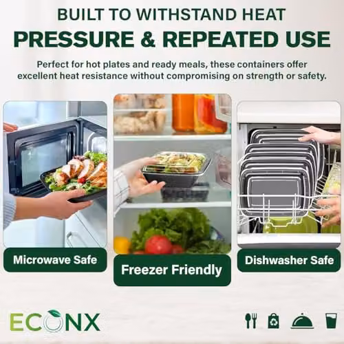 ECONX 20 Pack Black Plastic Meal Prep Food Storage Containers with Airtight Lids, 28oz Each – 2