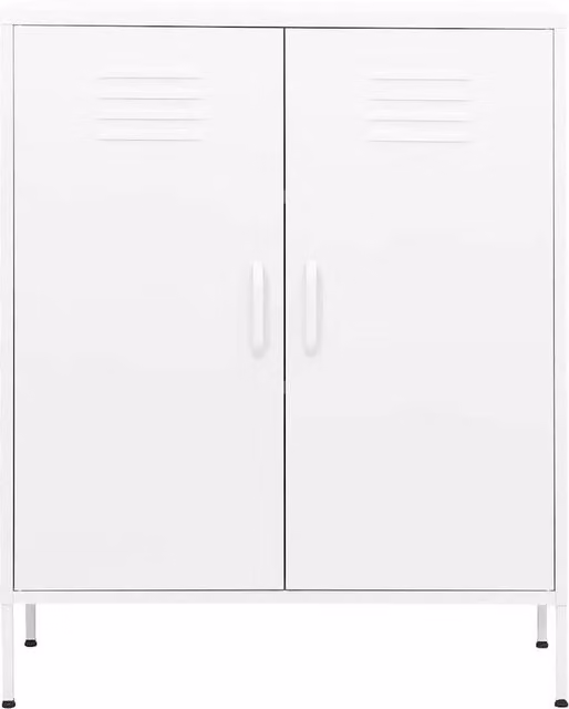 Berkfield Home White Metal Storage Cabinet with Hinged Doors, W/D/H: 80 x 35 x 101.5 cm