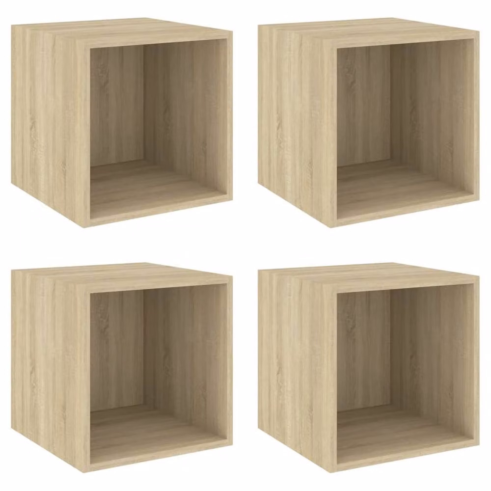 Berkfield Home Set of 4 Wall Mounted Cube Cabinets in Sonoma Oak, Brown, W/D/H: 37 x 37 x 37 cm – 2
