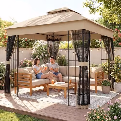 Outsunny Garden Gazebo with Shelving and UPF50+ Protection, W/D/H: 300 x 300 x 275 cm – 9