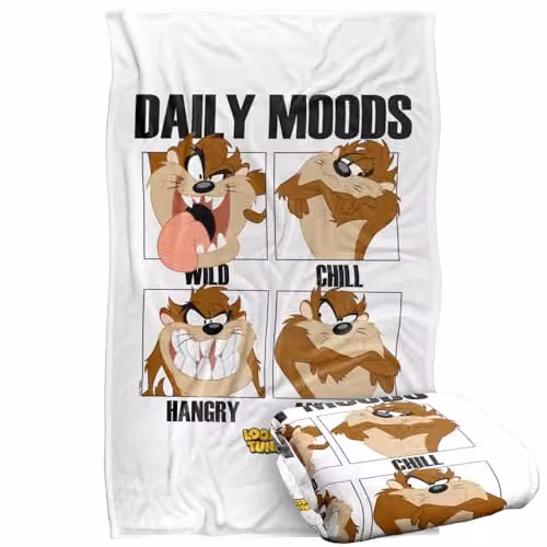Warner Bros. Looney Tunes Taz Daily Moods Super Soft Fleece Throw Blanket, Multicolour, W: 91 cm, D: 147 cm – 1