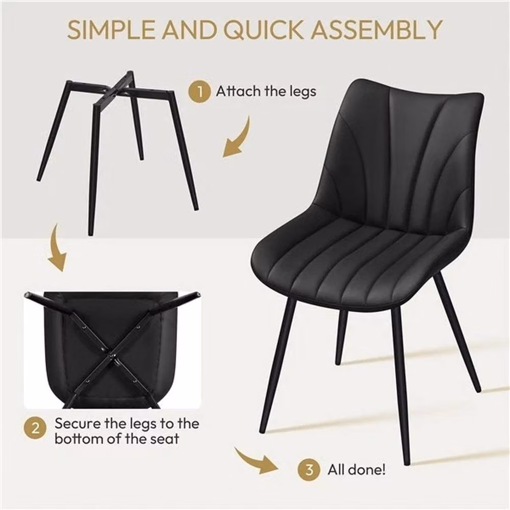 PAWNORA Set of 2 Modern Black Synthetic Leather Upholstered Dining Chairs with Metal Legs – 4